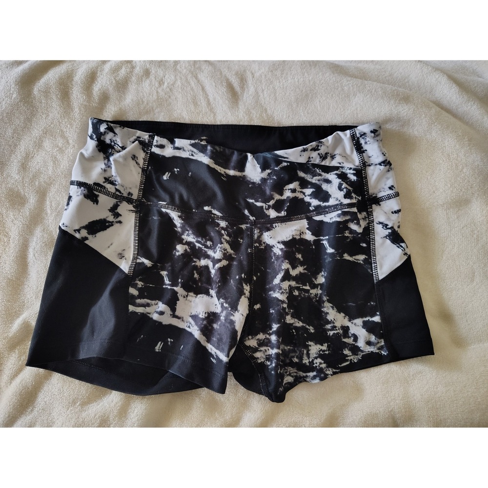Avia Womens Black White Marble Print Athletic Compression Shorts Size Medium